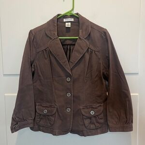 Hannah Stretch Brown Button Up Jacket Blazer Coat Cotton Blend Womens Medium M‎